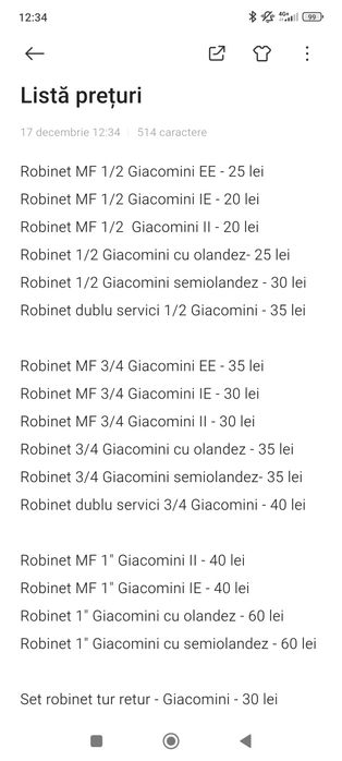 Robineți  Giacomini   1/2   3/4   1"