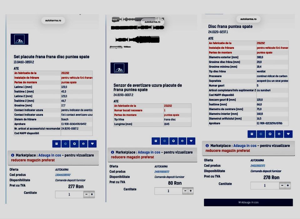 Discuri placute frana senzor punte spate BMW seria 1 2 3 4 modele F