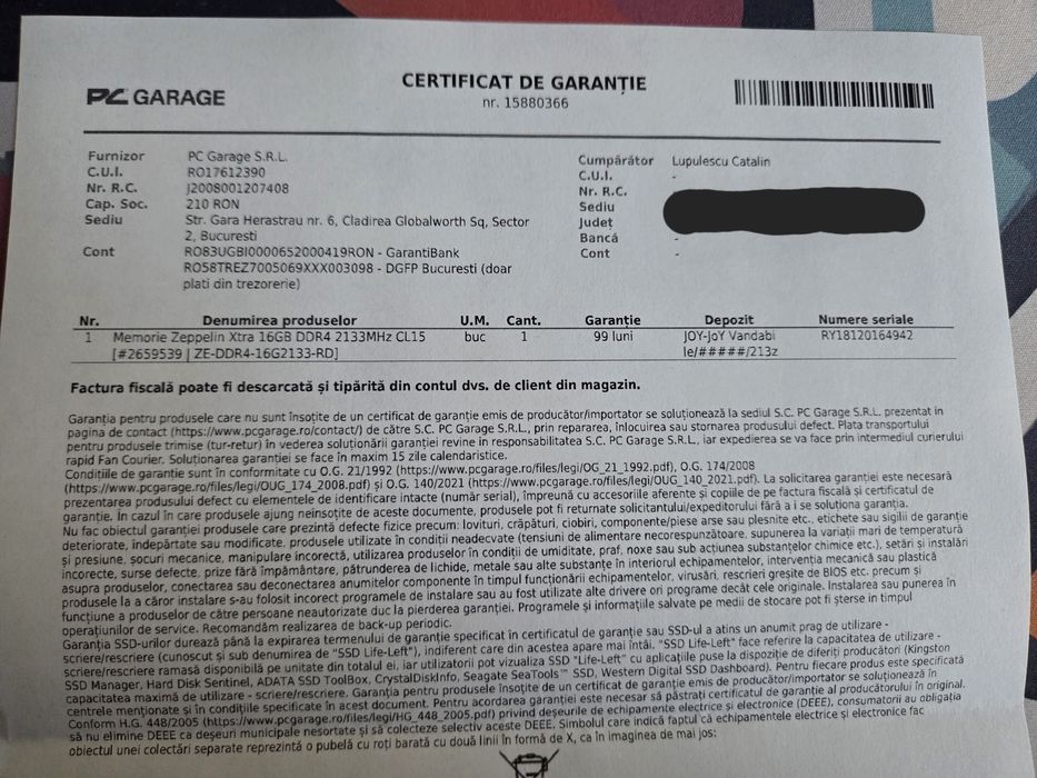 Memorie RAM DDR4 2133MHz 16GB / 8GB 2666MHz