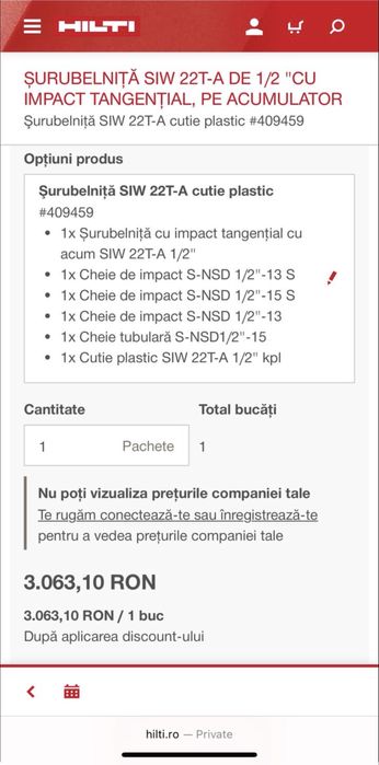 Surubelnita / Pistol cu impact tangential Hilti SIW 22T-A