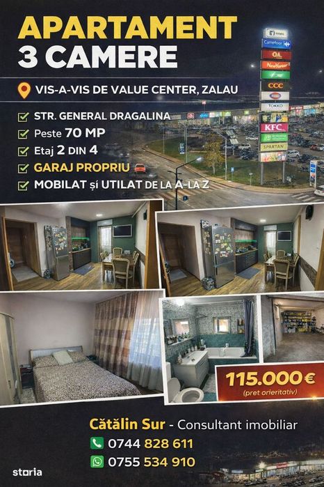 Apartament 3 camere de vanzare Zalau – vis-a-vis de Value Center