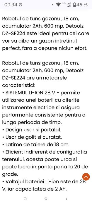 Robot tuns gazon DETOOLZ DZ-SE 224