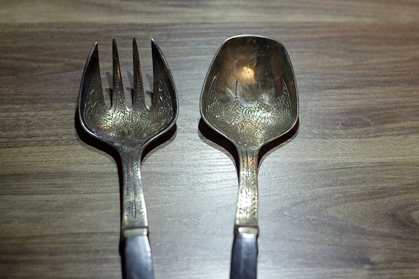 Вилка и ложка для горячего/салатов. Ручки из рога. Индия,ручная работа