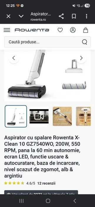 Aspirator vertical fara fir cu spalare Rowenta X-Clean 10 GZ7540WO 200w