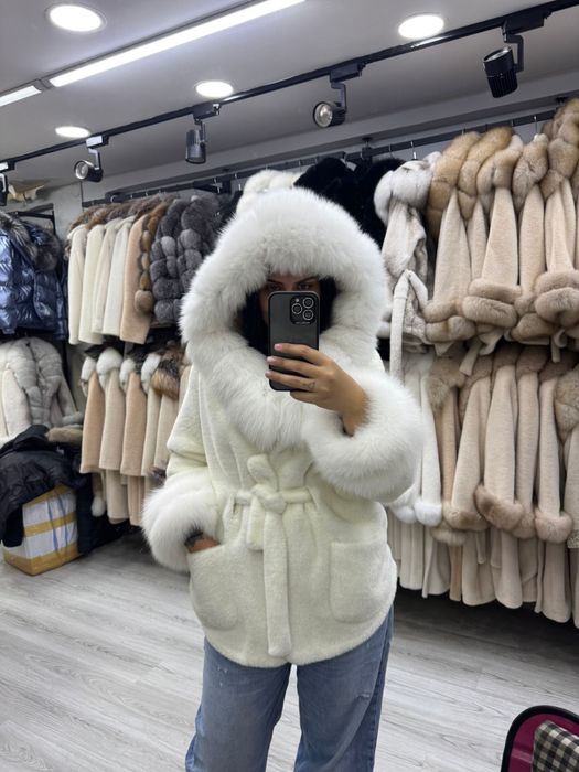 Haina Blana Alcantara cu blana naturala vulpe