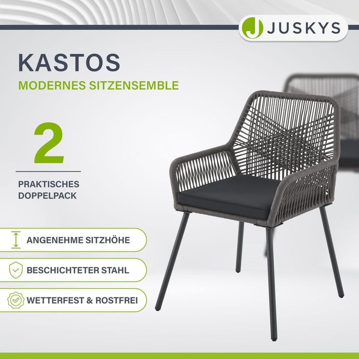 Set 2 Scaune de Grădină / Terasă Juskys Kastos (Design Boho cu perne incluse)