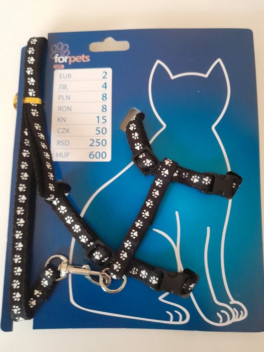 Lesa retractabilă 5 m, ham (bretele), bol și  zgardă cu clopoțel