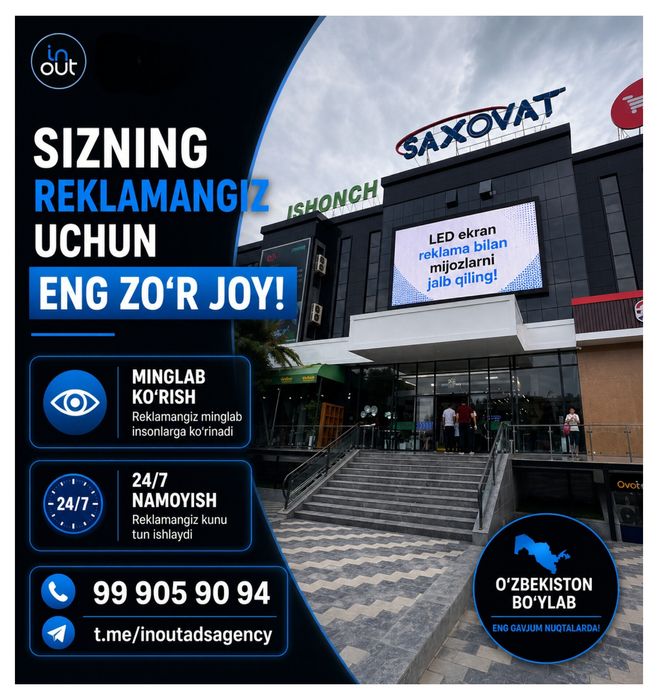 LED ekran reklama | Toshkent va O'zbekiston bo'ylab
