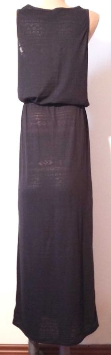 Rochie MAXI neagra semitransparenta Etno snur satin bumbac fin elastic