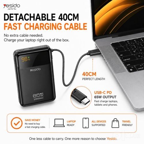 Power Bank Yesido 20.000mAh 65W PD Для ноутбуков и смартфонов