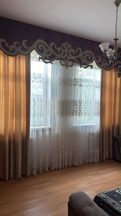 Шторы с казахским орнаментом. тюлем