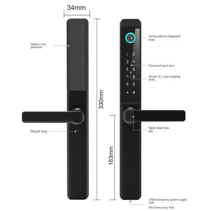 Умный биометрический дверьной замок ES292F Tuya Smart zamok Akfa eshik