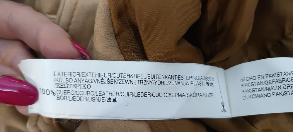 Jachetă scurtă din piele naturală Zara Basic – mărime M