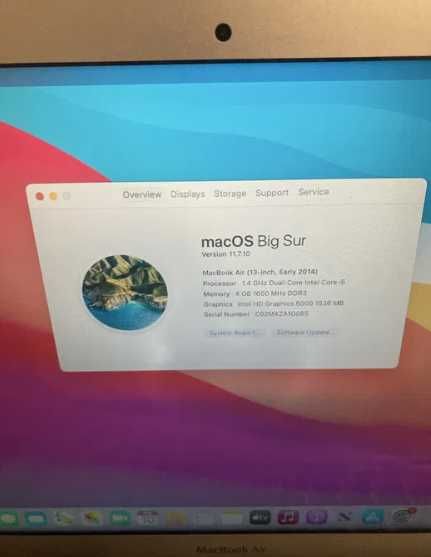 Laptop MacBook Air Early 2014; Pata ecran