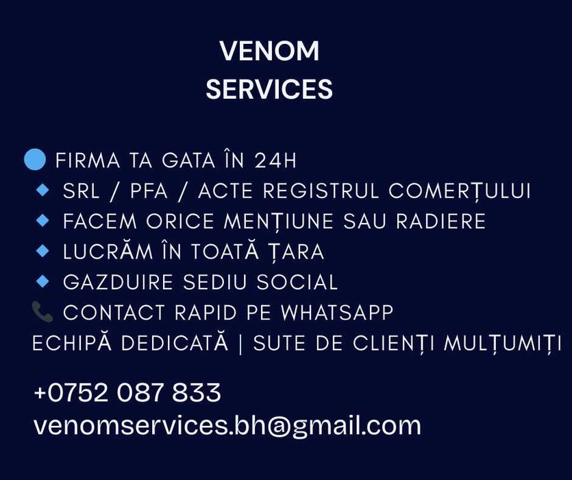 Infiintare firma, Gazduire sediu, Semn digitala 100% ONLINE, Acces SPV