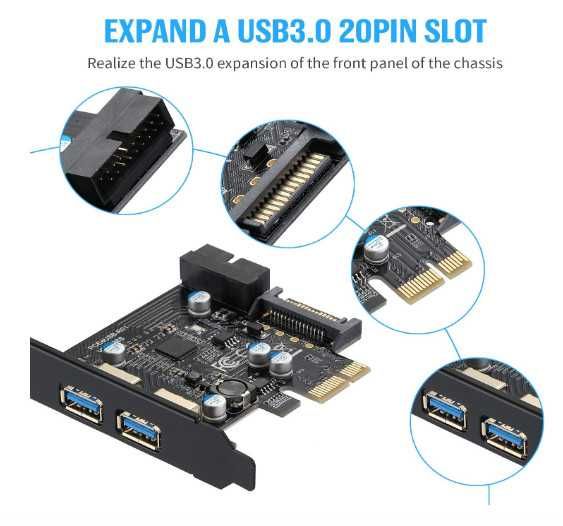 BEYIMEI PCI-E към USB 3.2 Gen 1 разширителна карта 5Gbps