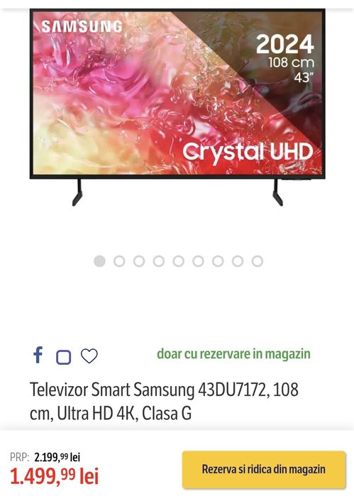 TV Samsung 4K,diagonala 108 cm