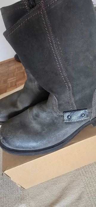 Мъжки зимни високи боти Tom Tailor, сиви, естествен набук и вълна.