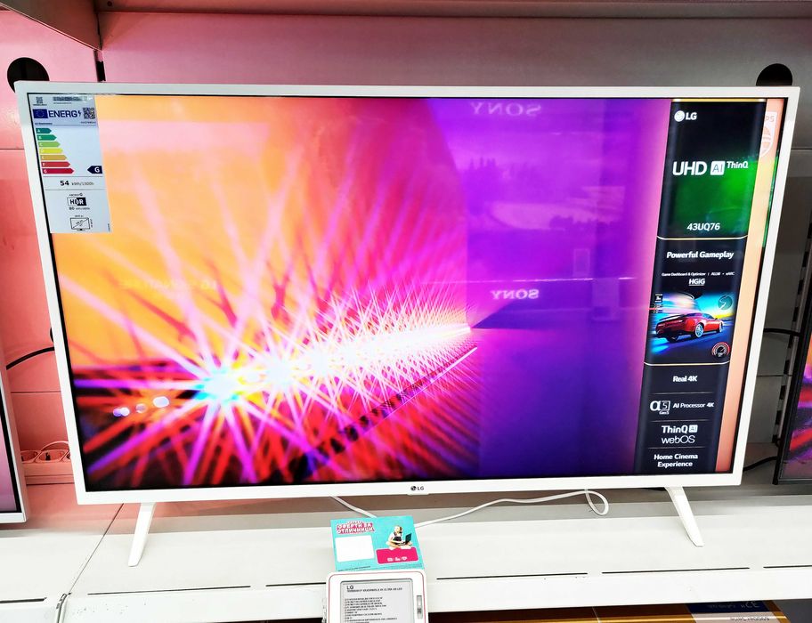LG 43UQ76903LE 43 4K UHD IPS Smart TV, White (Бял) + Magic Remote, Като Нов, Отлично Състояние.