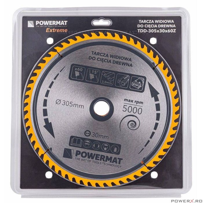 Disc circular pentru lemn, 305 x 30, 60 dinti, Powermat