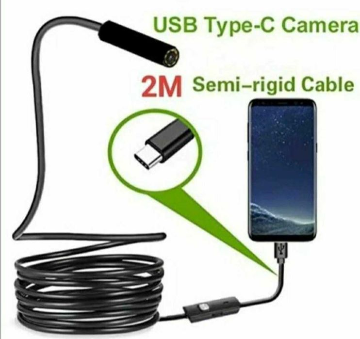 Cameră endoscopică flexibilă leduri ajustabile HD 720p adaptor tip c Android și Windows 2m , grosime 5.5mm