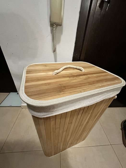 Кош за пране, 72L, сгъваем от бамбук