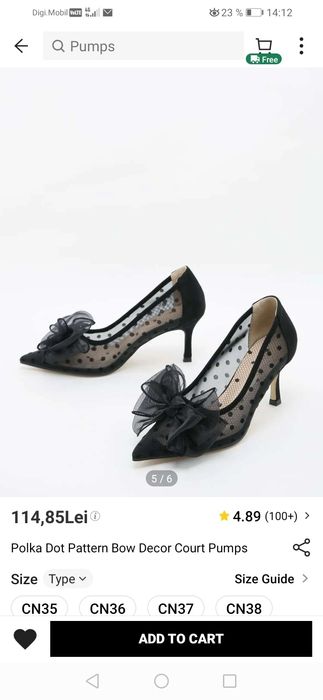 Pantofi negri cu toc eleganți din dantela cu fundita marimea 36