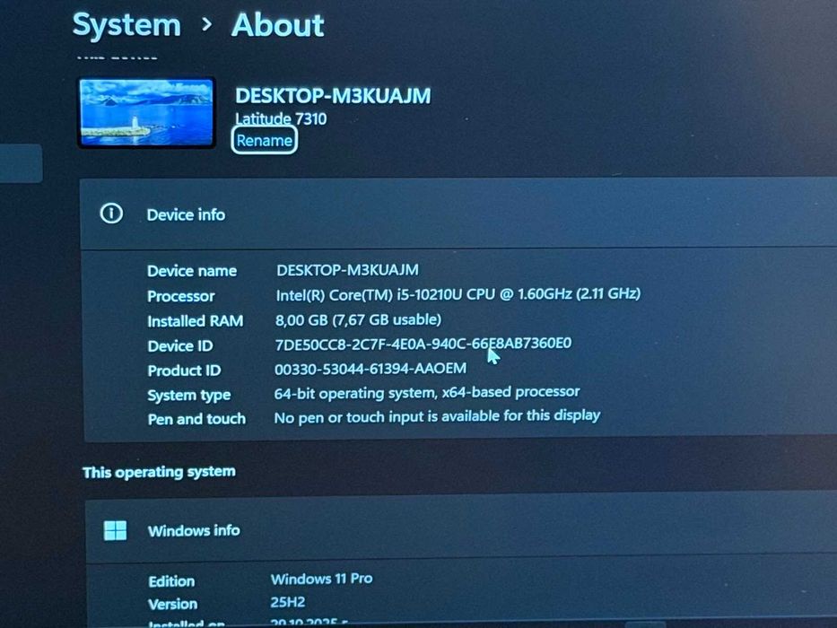 Dell Latitude 7310 i5-10210U/8RAM DDR4/NVMe 256GB/Intel UHD/Full HD