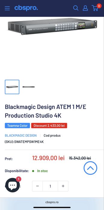 Mixer Video 4K Blackmagic ATEM 1 M/E Production Studio