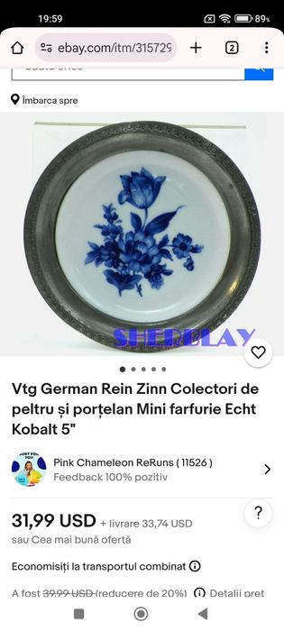 Farfurie cu flori cobalt