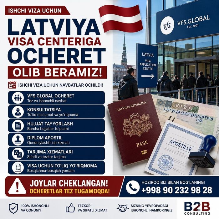 Ишчи визалар ва элчихонага очередь олиб берамиз.