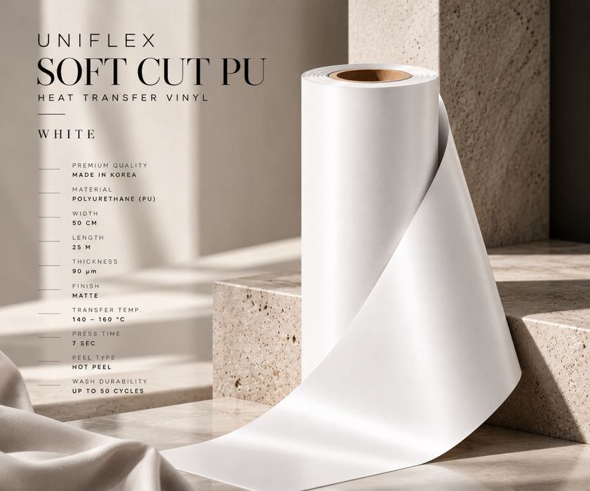 Корейская термотрансферная пленка PU SOFT CUT WHITE UNIFLEX 50 см