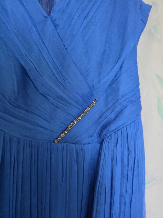 Rochie de mătase naturală, albastră, de ocazie, măr.42