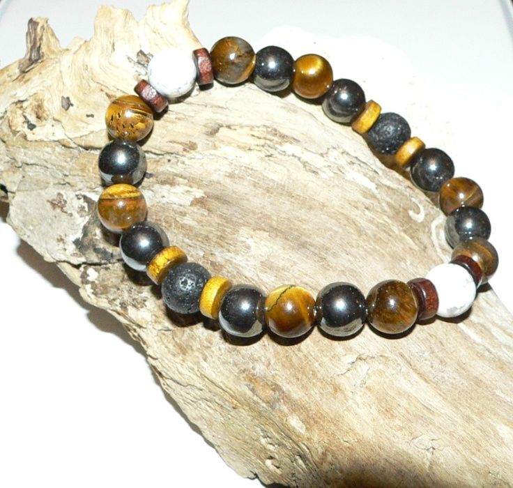 Стилна мъжка гривна от полускъпоценни камъни и минерали ръчна изработк