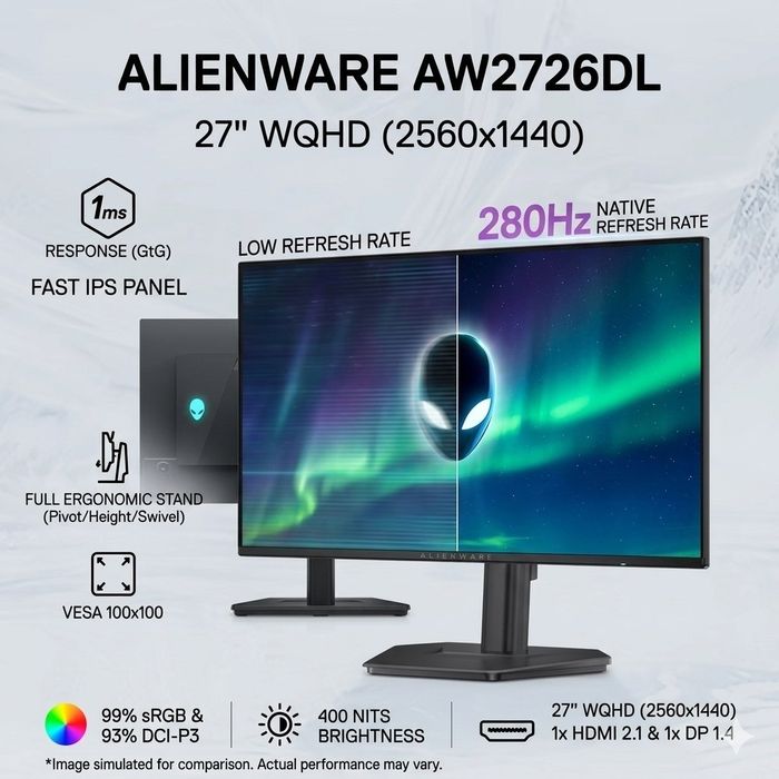 [Monitor] Dell Alienware 27 2K 280HZ


Dell Alienware AW2726DL | 27"