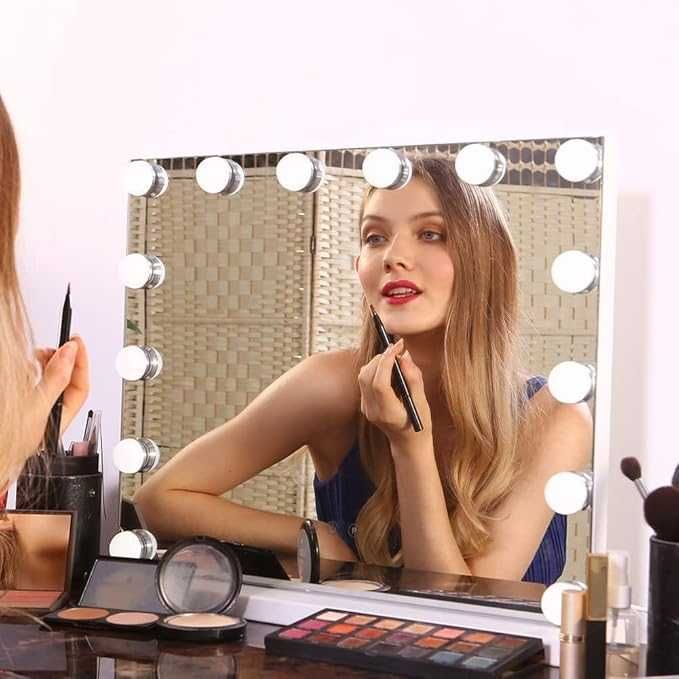 Oglindă Hollywood HANSONG cu iluminare, oglindă de machiaj cu 14 becuri