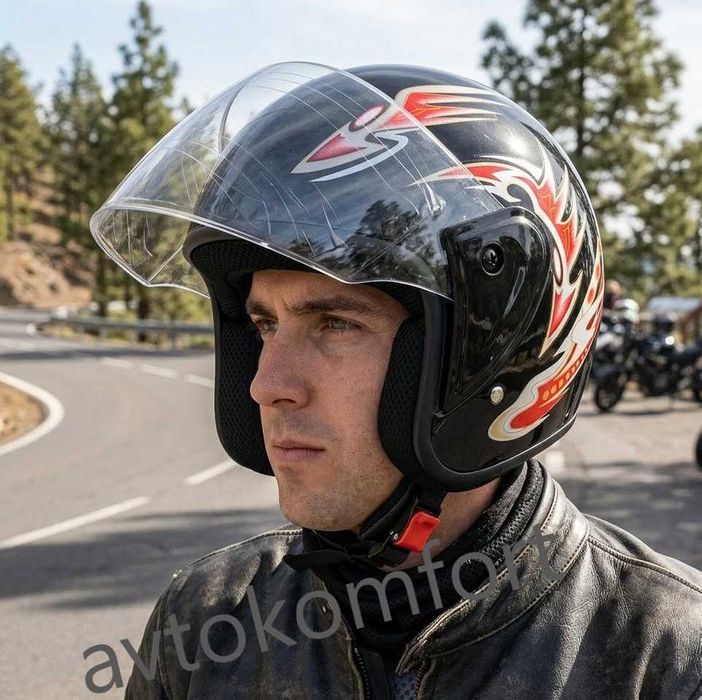 Отворена каска за мотор с визьор - Размер M/L - Черен дизайн С Код МО 2744