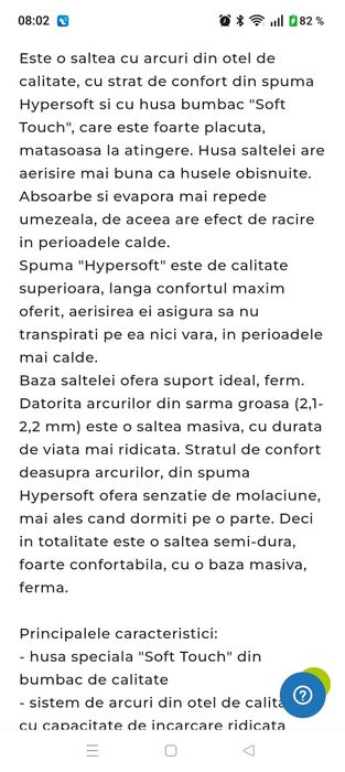 Saltea pat 180/200 Cloud cu arcuri și spumă Turcia