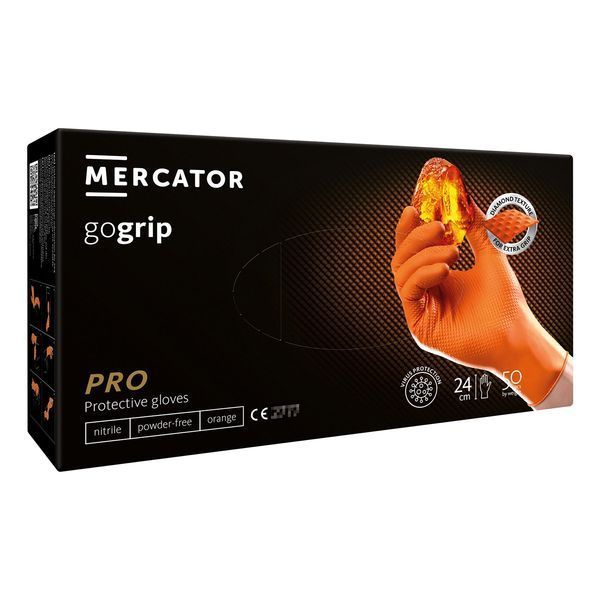 Нитрилни ръкавици premium mercator gogrip pro 3d оранжеви, размер s 50