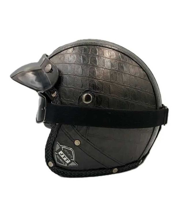 Комплект Отворена кожена каска за мотор с очила