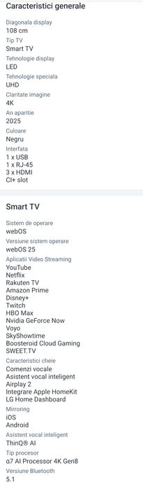 Oferta! Televizor LG Smart 108cm 4k nou în cutie