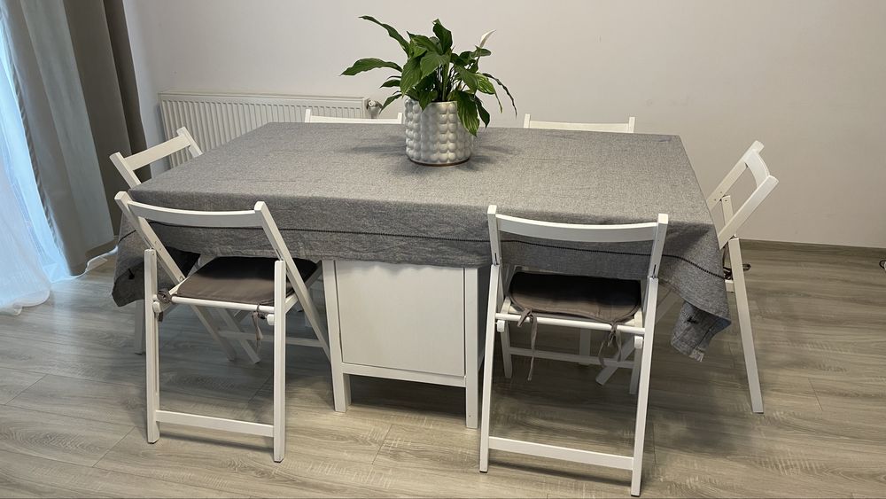 Set masa cu 4 sau 6 scaune pliante pe ALB