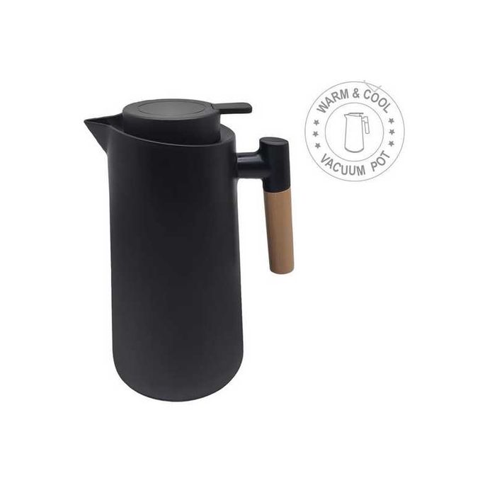 Термокана с дървена дръжка Mercado Trade, 950мл., Черна