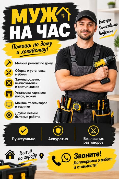 Муж на час, любые виды работ