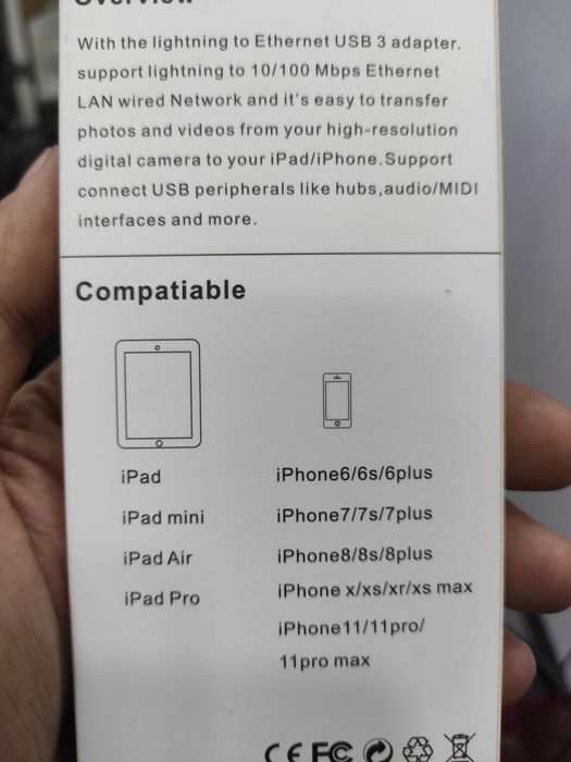 Apple/Lightning ethernet ( lan) RG 45 usb iphone ,adapter/ переходник