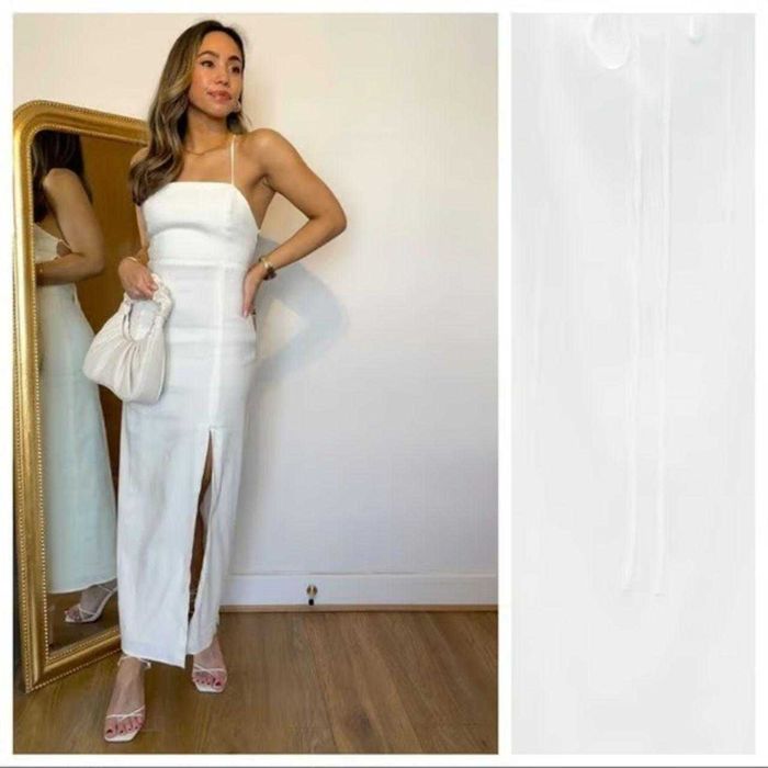 Zara Rochie midi spate gol  alb ecru Oyster albă lunga in, decupaj la spate