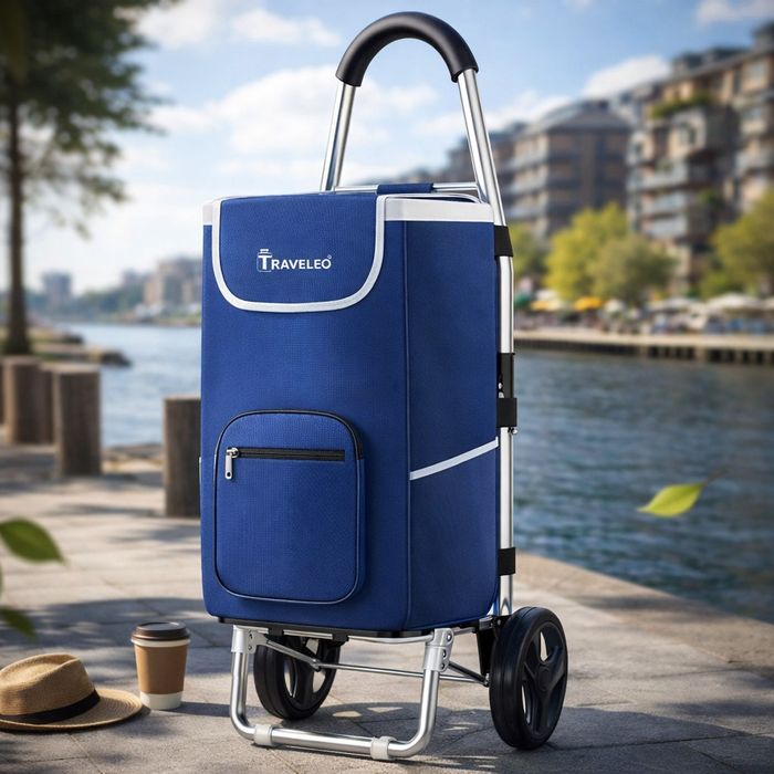 Сгъваема пазарска количка 56 литра Troll03Blue – лека, водоустойчива и