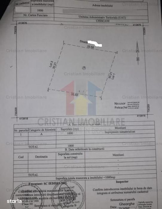 1000 mp intravilan Chiscani Moara Ghionea 34m la strada ,posibil toate