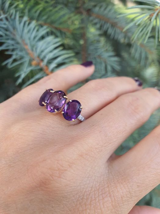 Inel aur 14kt cu Ametiste si Diamante naturale