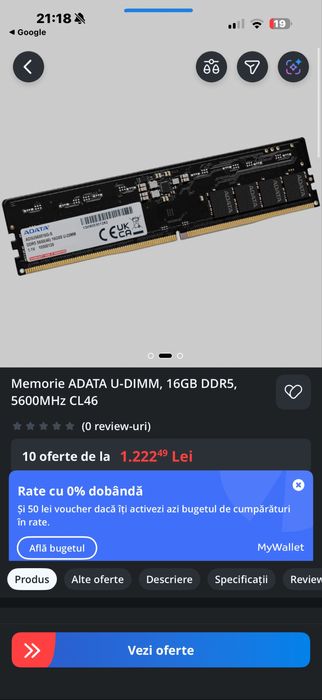 2 x Memorie desktop ADATA, 16GB DDR5, 5600MHz, CL46, AD5U560016G-S